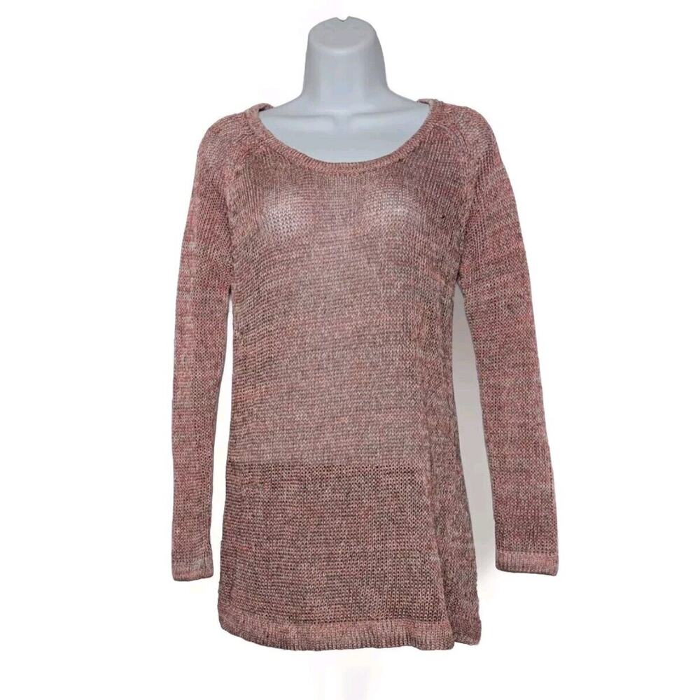 Blue Saks Fifth Avenue Brand Pink Open Knit Sweater Linen Blend Tunic Size XS